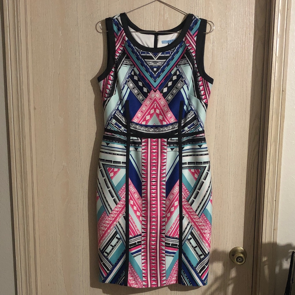 Antonio Melani Pink And Blue Geometric Sleeveless Midi Dress 10